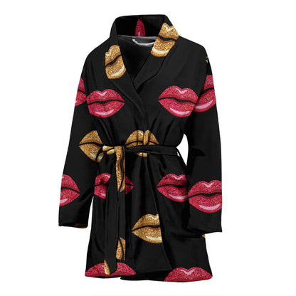 Lip Pattern Print Design 03 Women Bathrobe