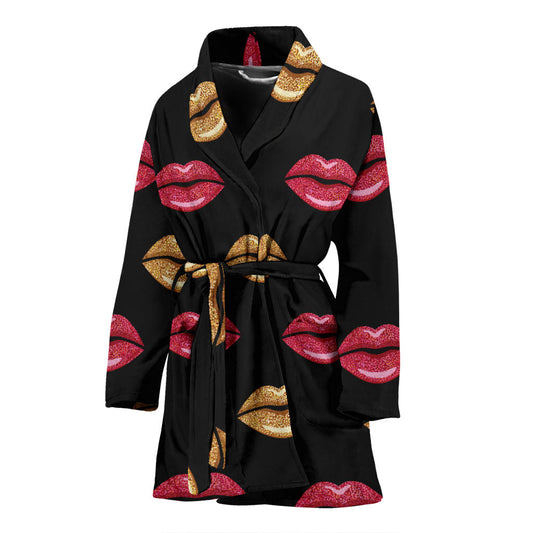 Lip Pattern Print Design 03 Women Bathrobe