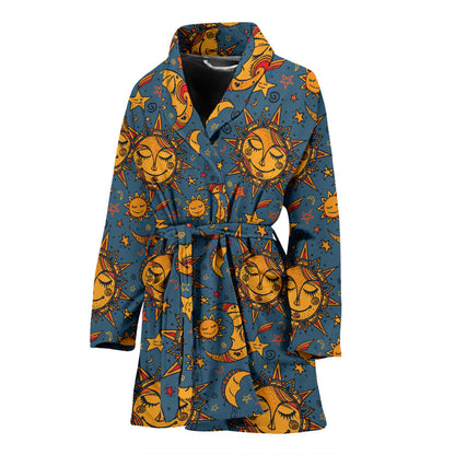 Celestial Moon Sun Pattern Print Design 02 Women Bathrobe