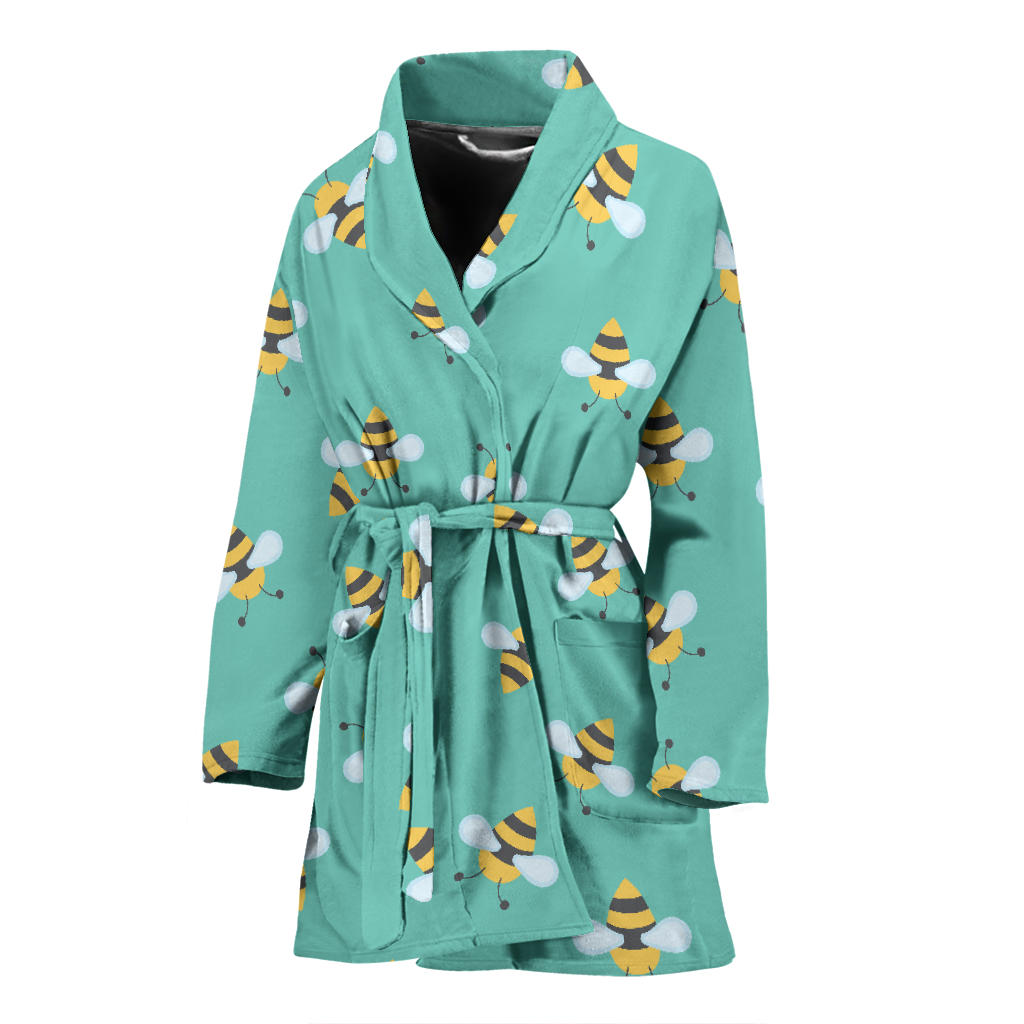 Bee Pattern Print Design 01 Women Bathrobe