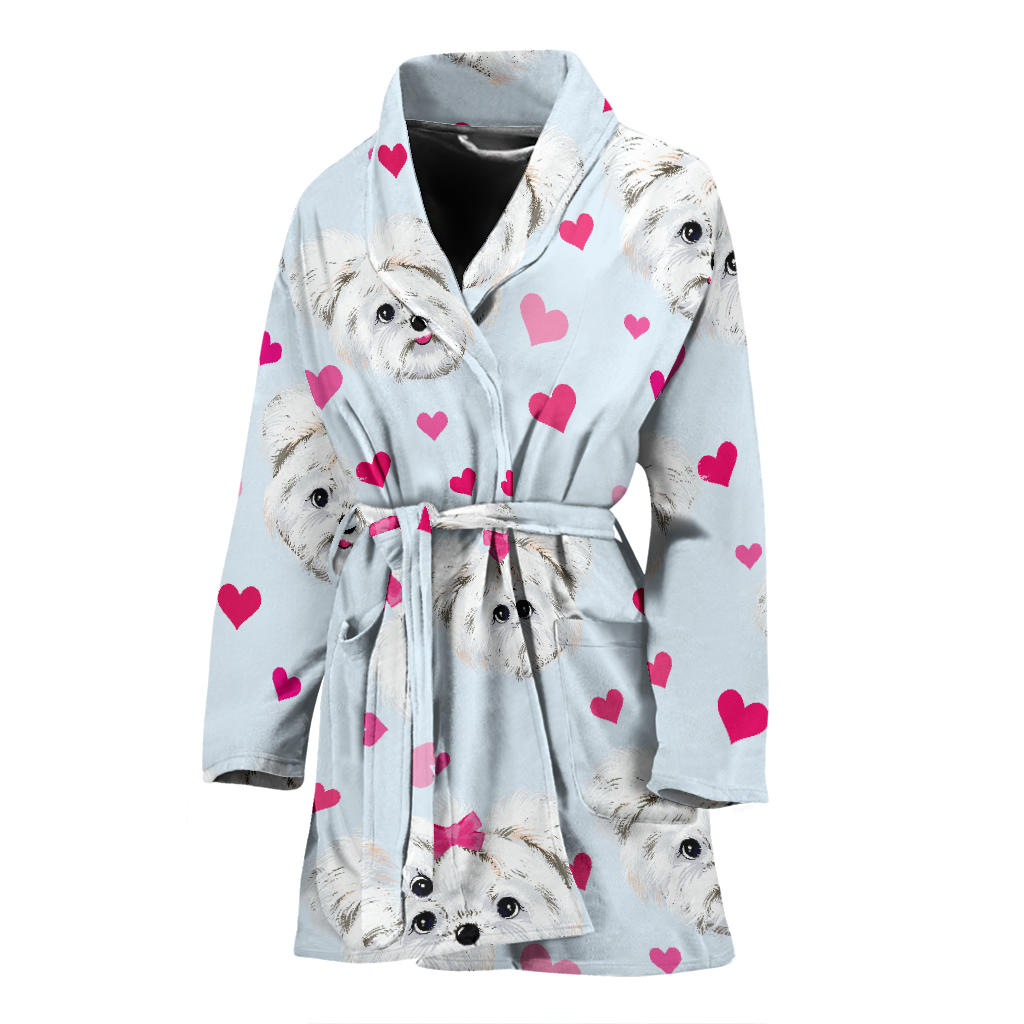 Maltese Pattern Print Design 03 Women Bathrobe