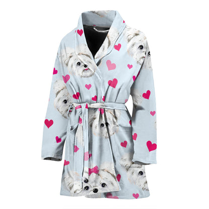Maltese Pattern Print Design 03 Women Bathrobe