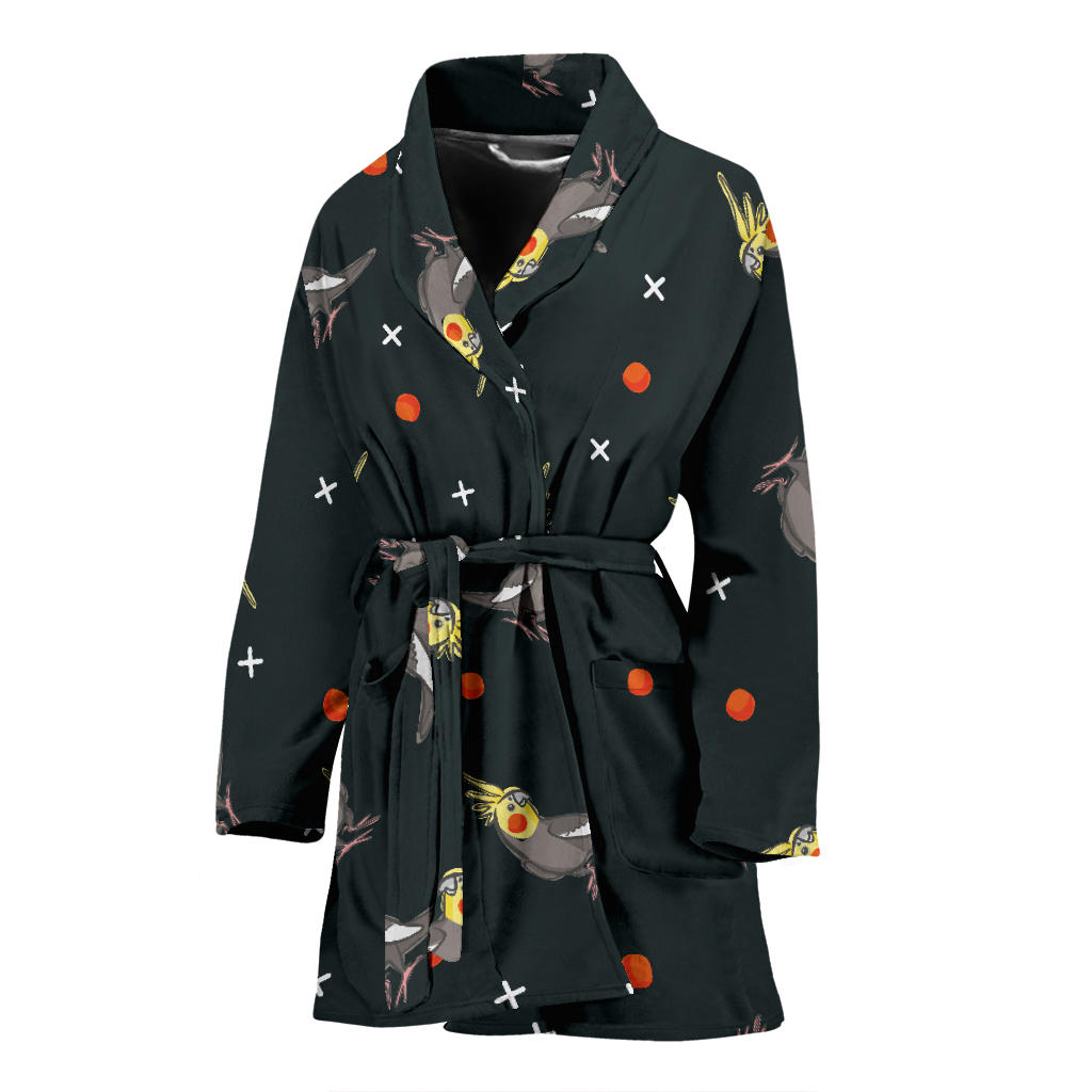 Cockatiel Pattern Print Design 02 Women Bathrobe