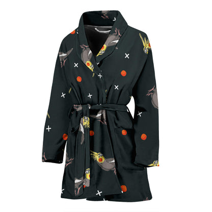 Cockatiel Pattern Print Design 02 Women Bathrobe
