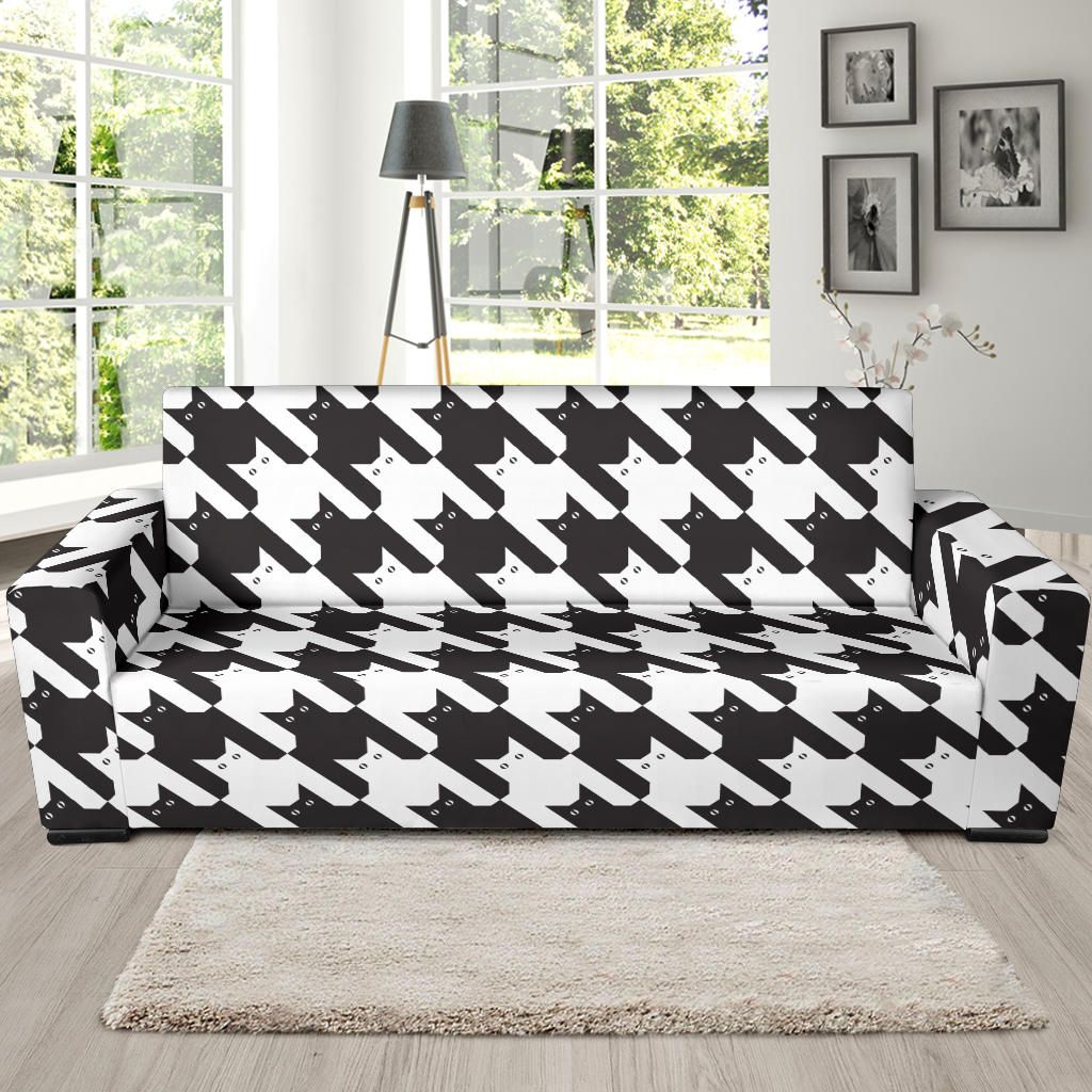 Cat HoundstoothPattern Print Design 01 Sofa Slipcover