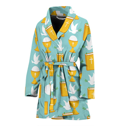 Christian Pattern Print Design 02 Women Bathrobe