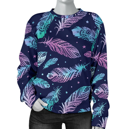 Feather Aztec Design Print Women Long Sleeve Sweatshirt