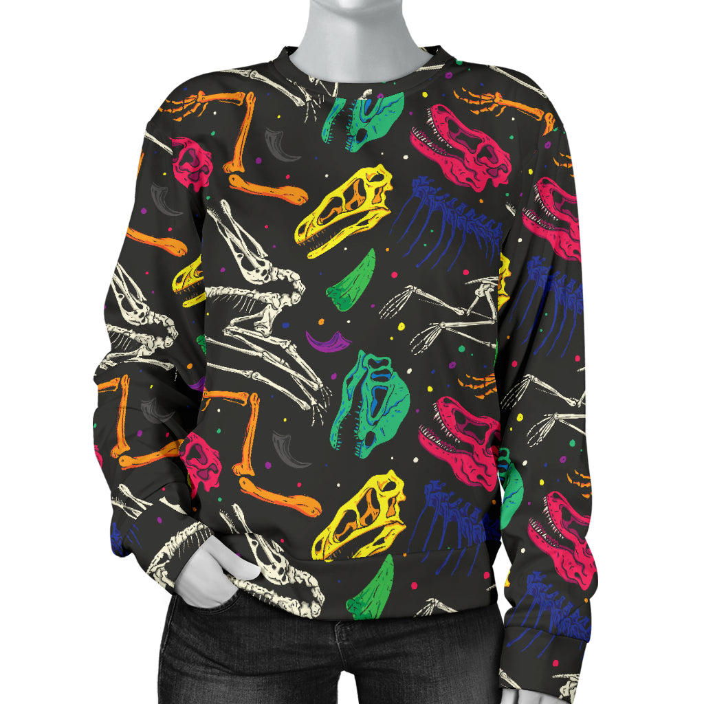 Dinosaur Skull Color Print Pattern Women Long Sleeve Sweatshirt