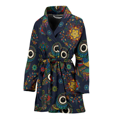 Owl Boho Style Pattern Print Design A04 Women Bathrobe