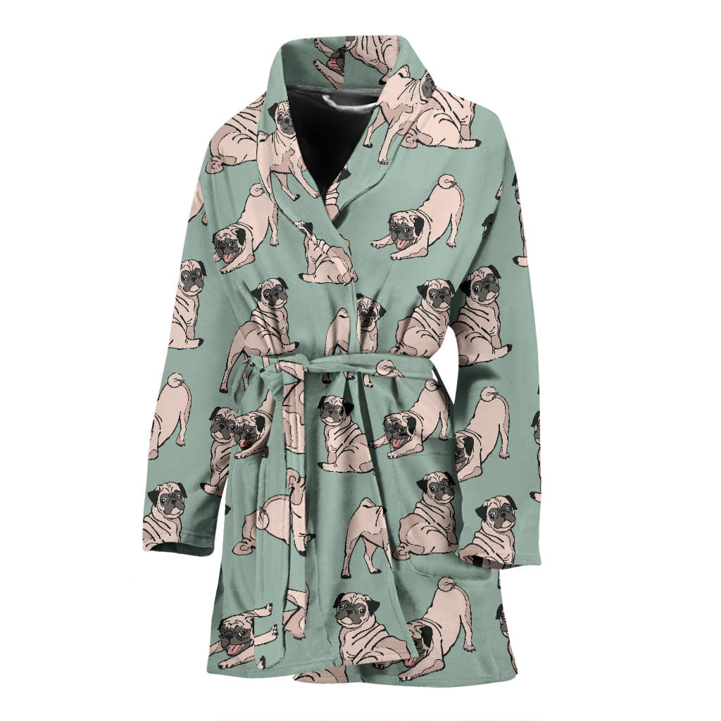 Pug Pattern Print Design A01 Women Bathrobe