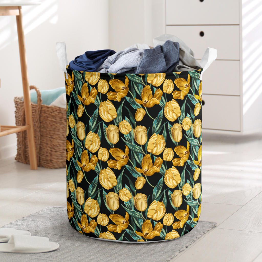 Elegant Yellow Tulip Print Laundry Basket