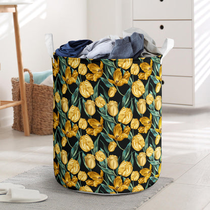 Elegant Yellow Tulip Print Laundry Basket