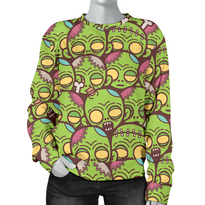 Zombie Head Design Pattern Print Women Long Sleeve Sweatshirt