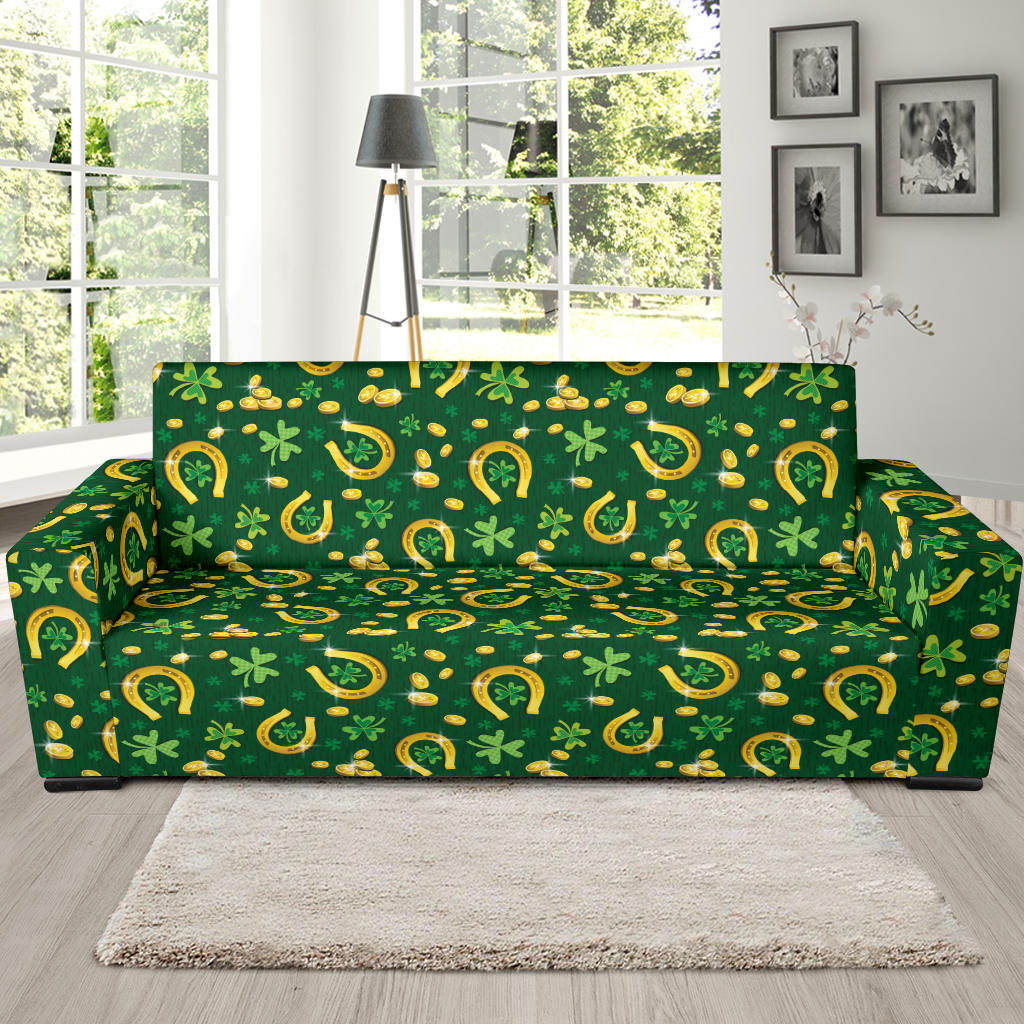 Shamrock Horse Shoes Saint Patrick's Day Print Design LKS307 Sofa Slipcover