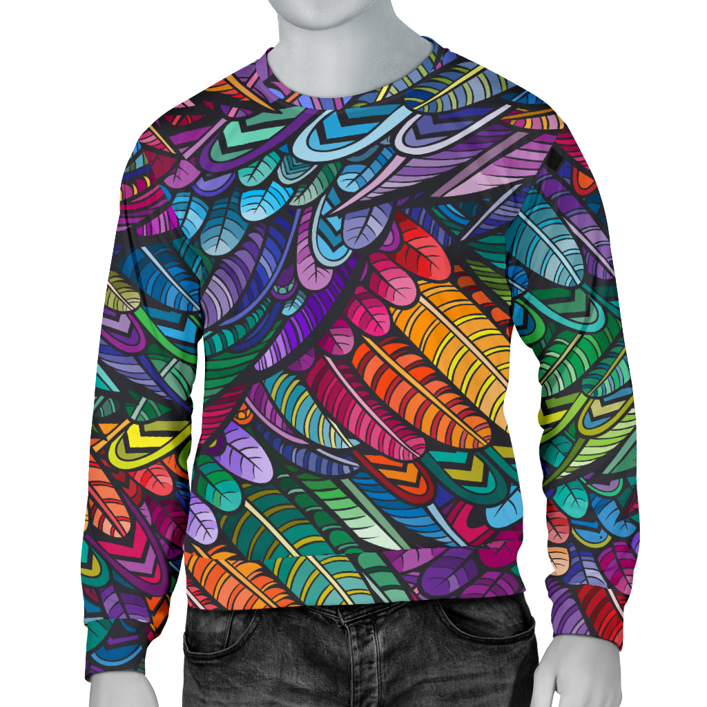 Feather Multicolor Design Print Men Long Sleeve Sweatshirt
