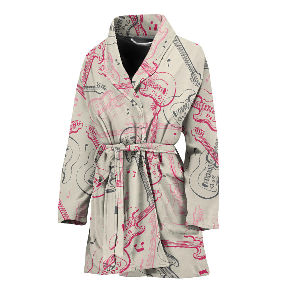 Bass Guitar Pattern Print Design 02 Women Bathrobe