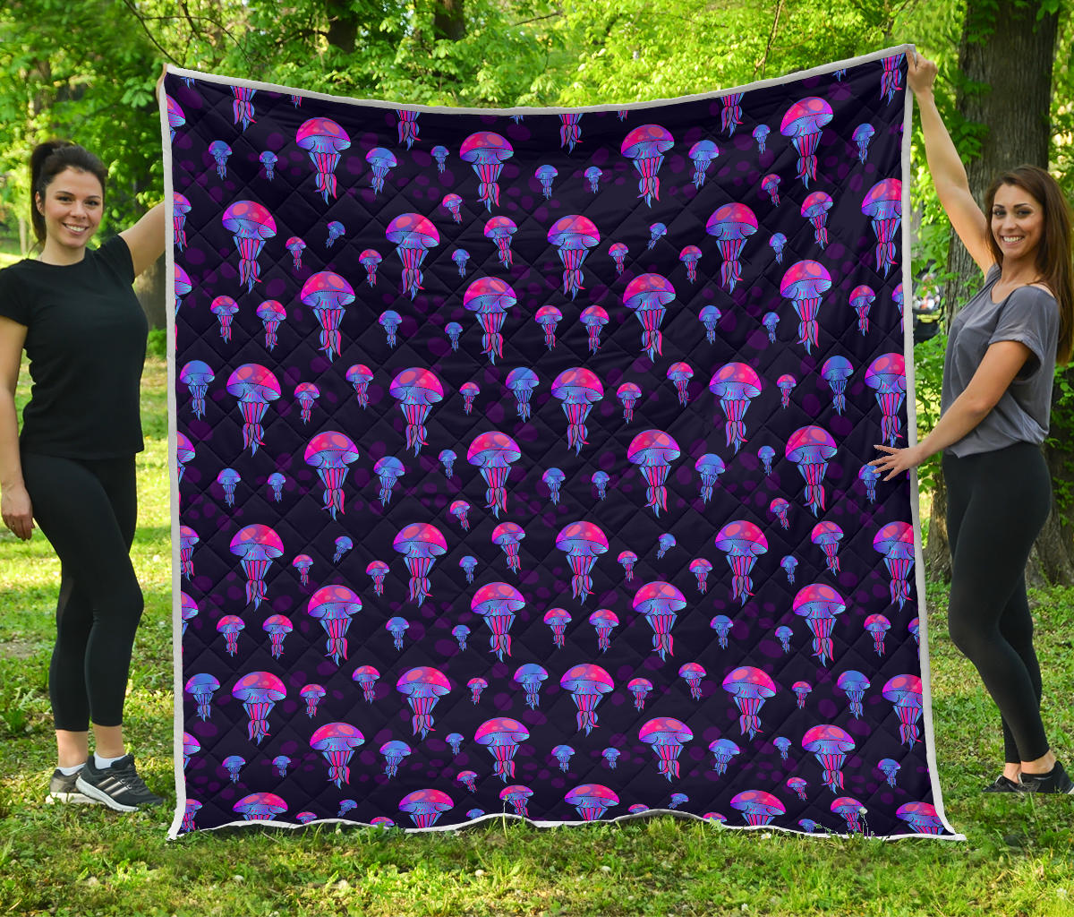 Jellyfish Neon Print Quilt Bedspread