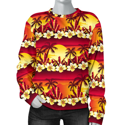 Hawaiian Tropical Sunset Hibiscus Print Women Long Sleeve Sweatshirt