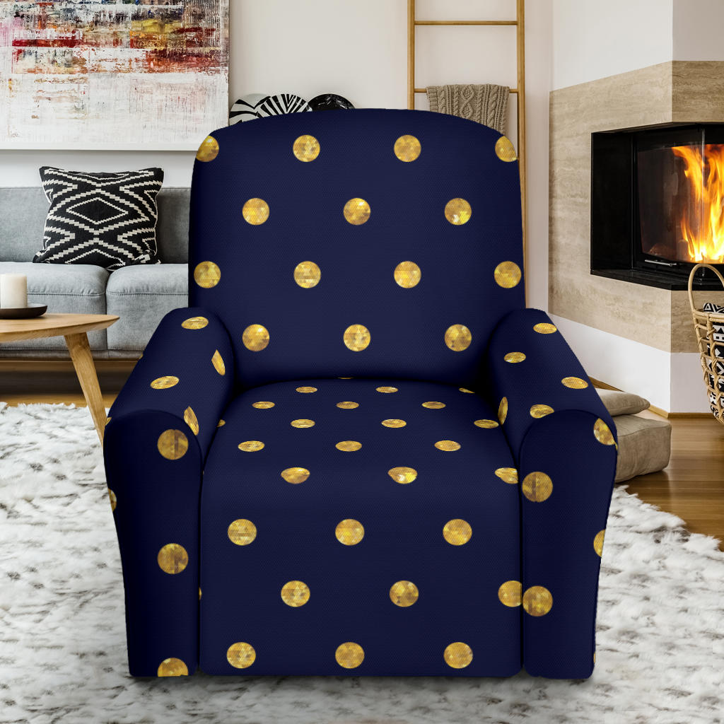 Polka Dot Gold Blue Pattern Print Design 02 Recliner Slipcover with Pocket