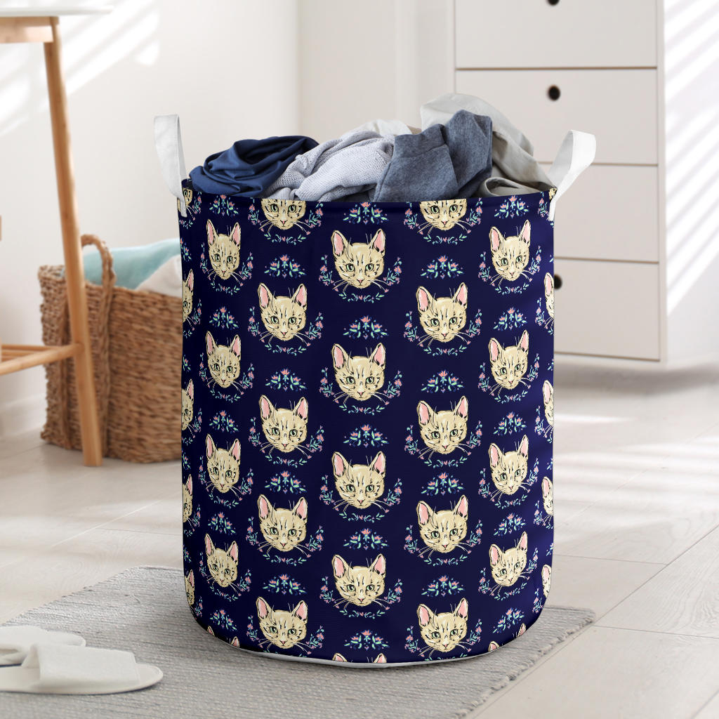 Cat Head with flower Print Pattern Laundry Basket