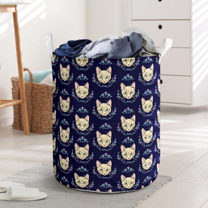 Cat Head with flower Print Pattern Laundry Basket