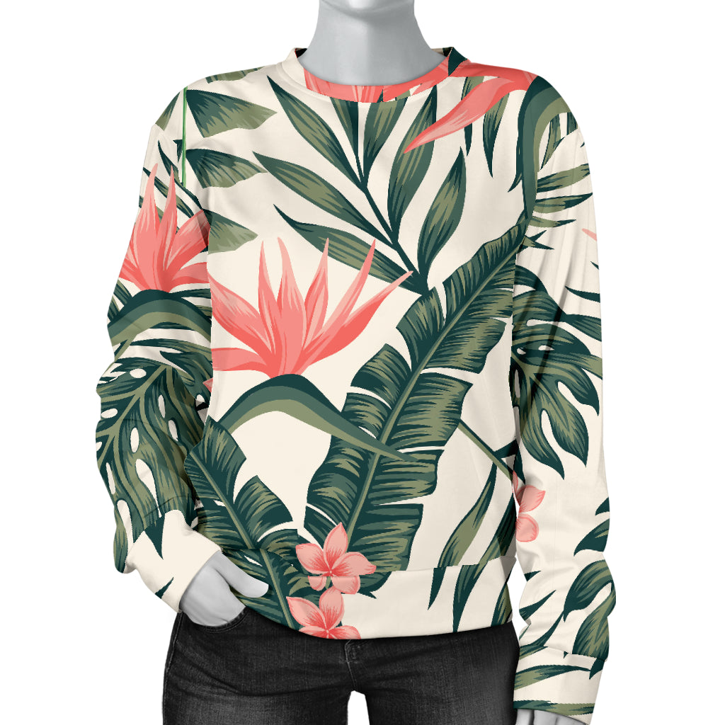 Tropical Flower Palm Leaves Women Long Sleeve Sweatshirt