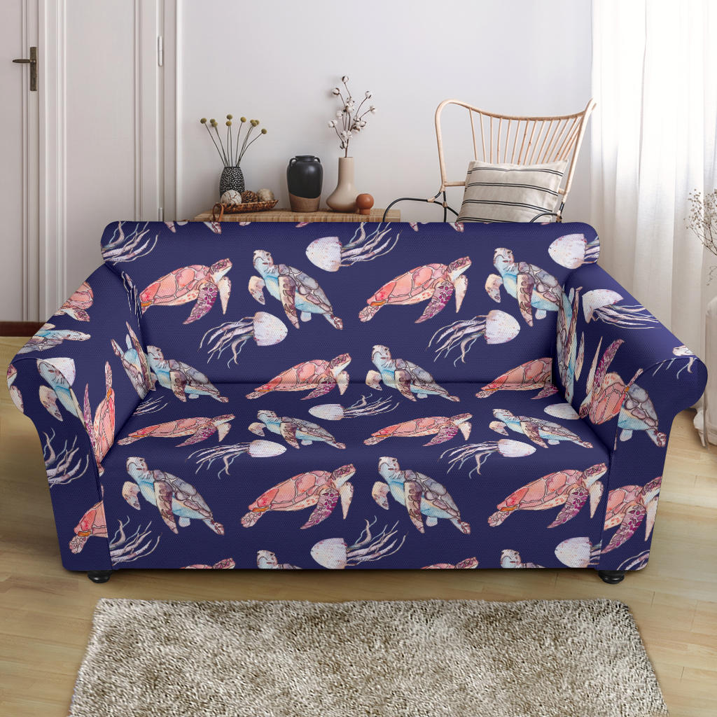Sea Turtle With Jelly Fish Print Design LKS301 Loveseat Couch Slipcover