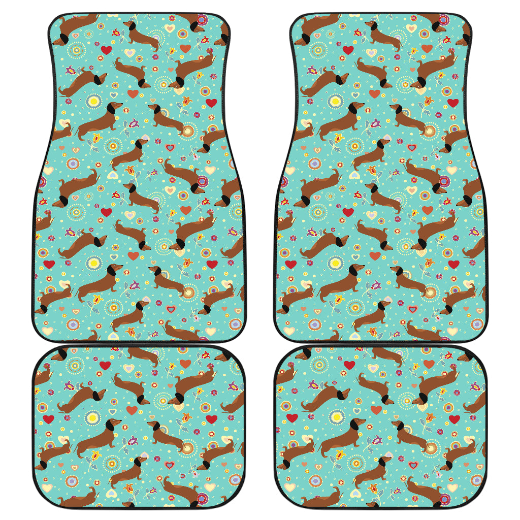 Dachshund with Floral Print Pattern Car Floor Mats Front Back