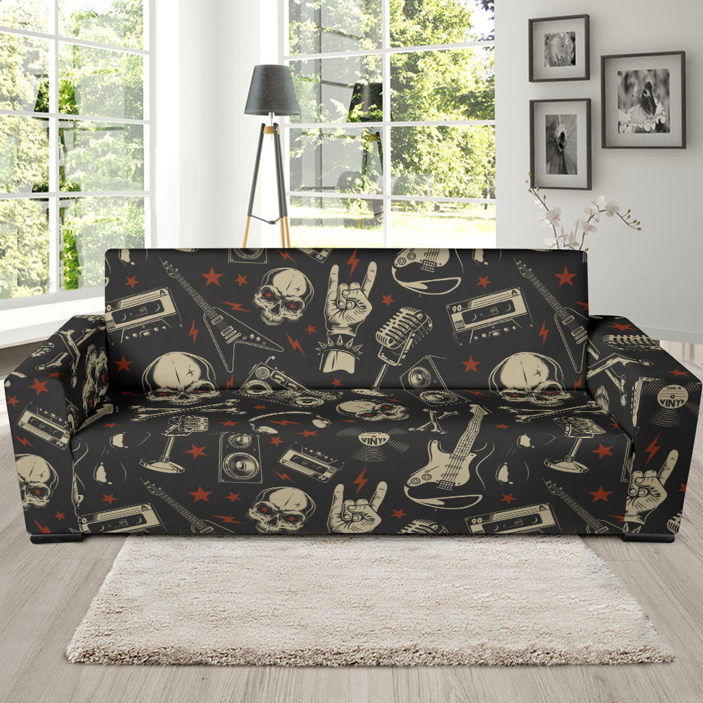 Rock and Roll Skull Pattern Print Design A03 Sofa Slipcover