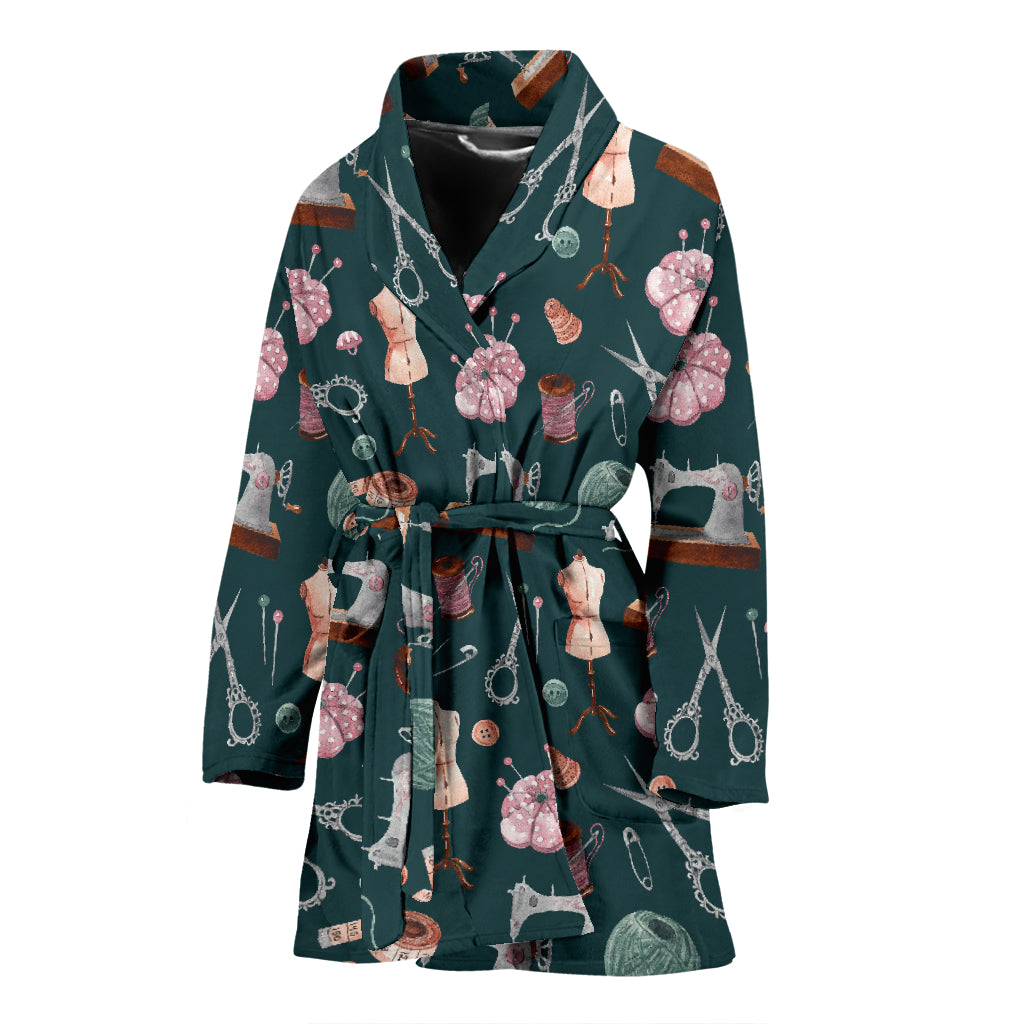 Sewing Equipment Print Design LKS307 Women Bathrobe
