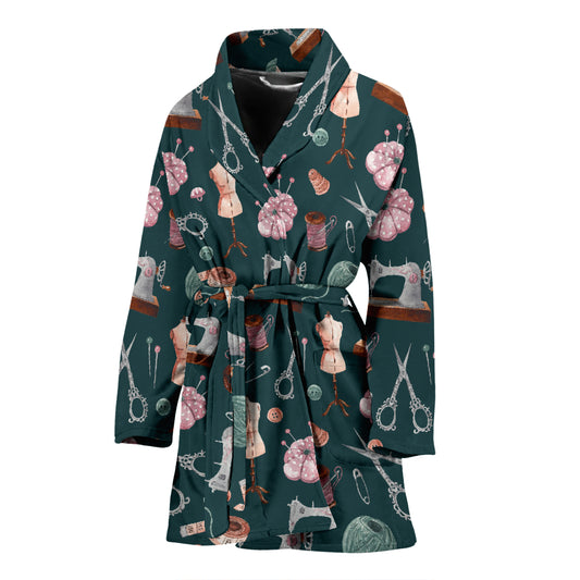 Sewing Equipment Print Design LKS307 Women Bathrobe