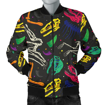 Dinosaur Skull Color Print Pattern Men Bomber Jacket