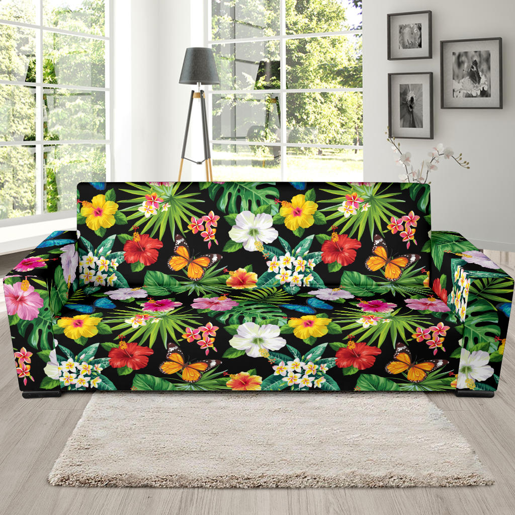 Hibiscus With Butterfly Print Design LKS305 Sofa Slipcover
