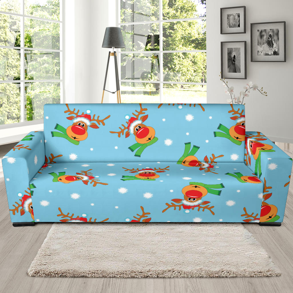 Reindeer cute Pattern Print Design 02 Sofa Slipcover