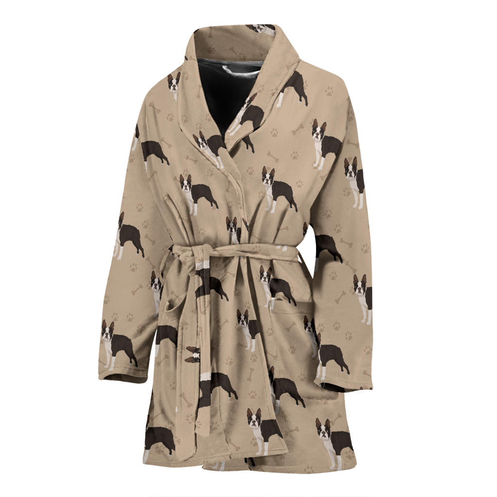 Boston Terrier Pattern Print Design 02 Women Bathrobe