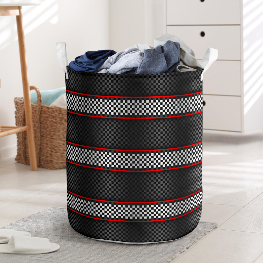 Checkered Flag Red Line Style Laundry Basket