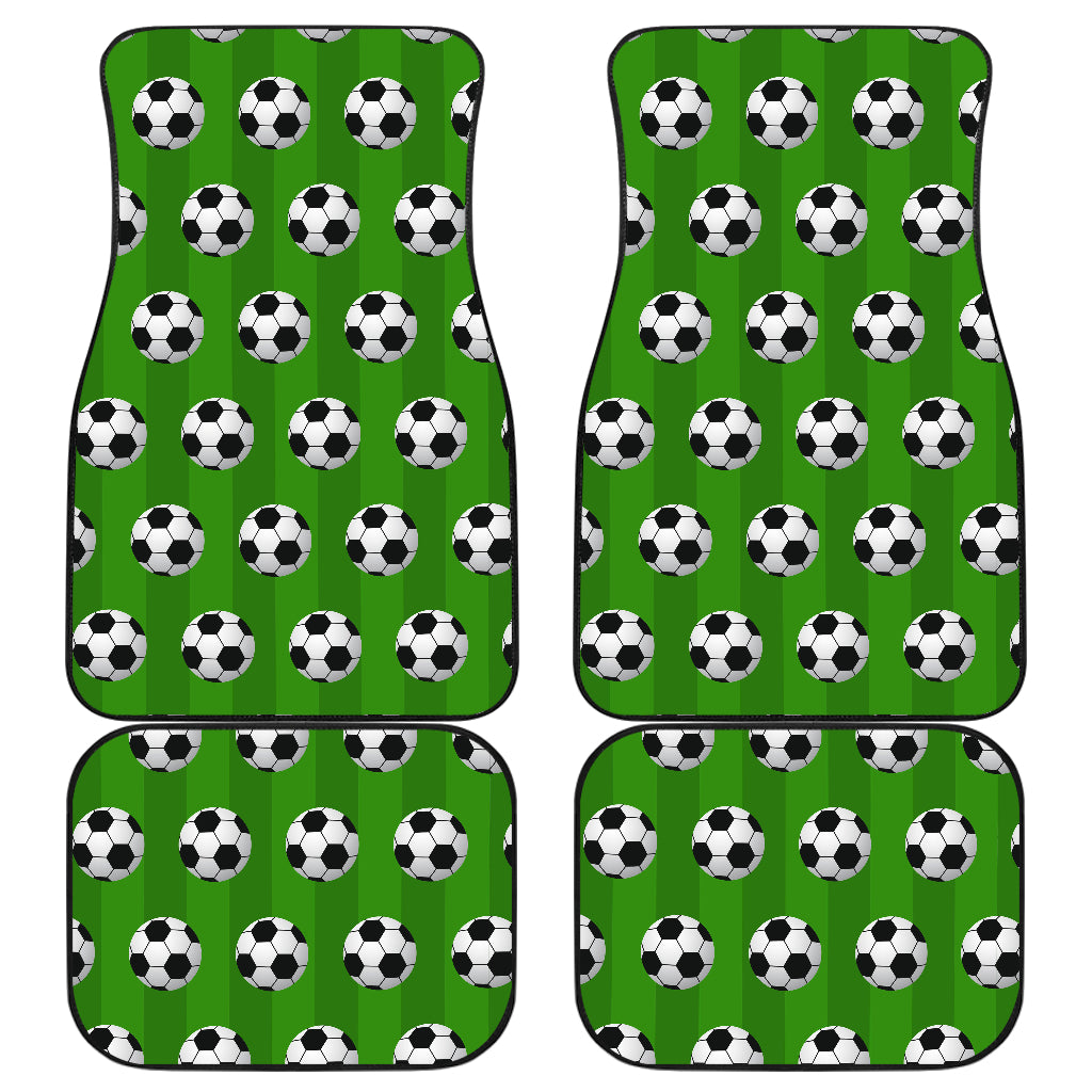 Soccer Ball Green Backgrpund Print Car Floor Mats Front Back