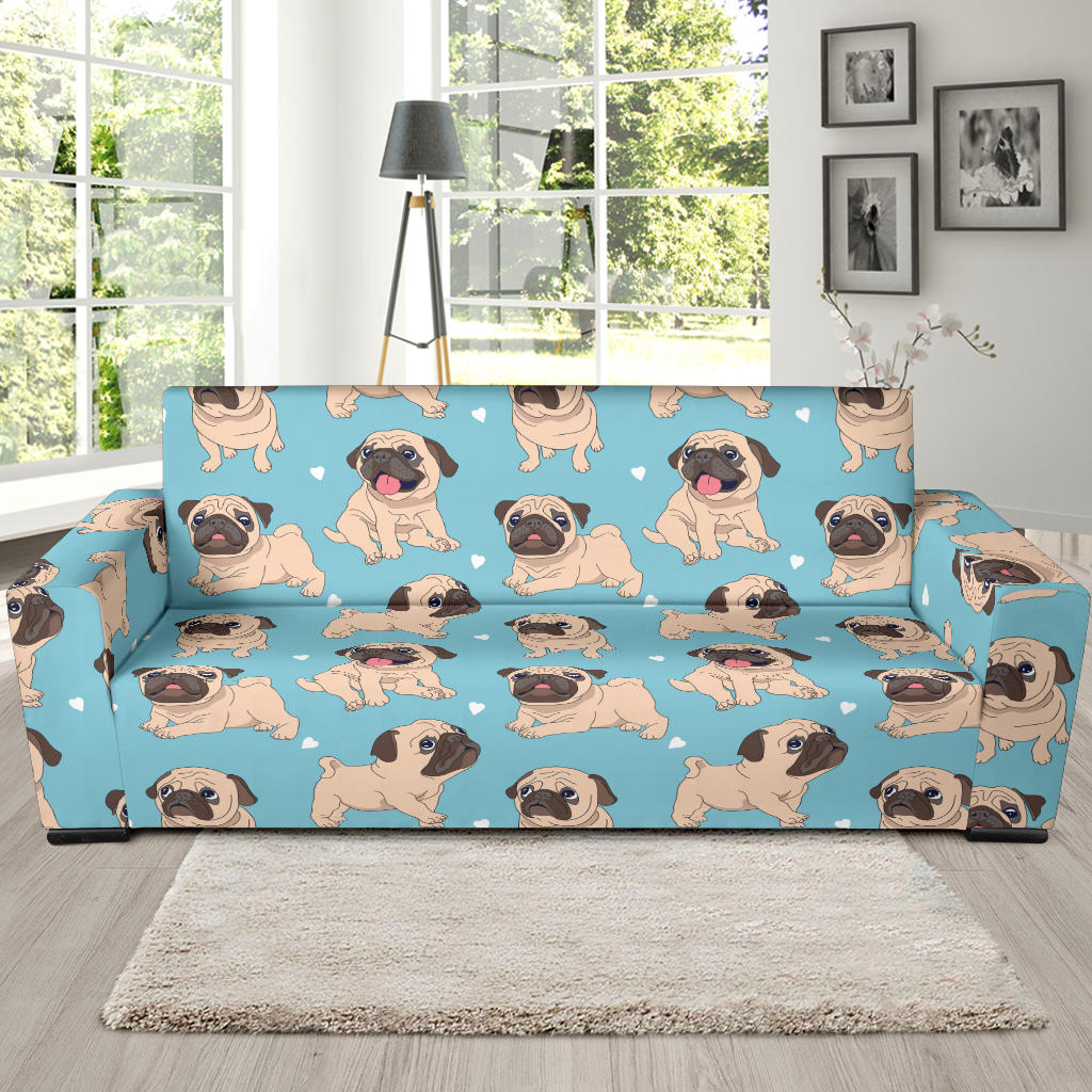 Pug Pattern Print Design A03 Sofa Slipcover