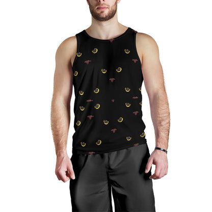 Black Cat Face Print Pattern Men Tank Top