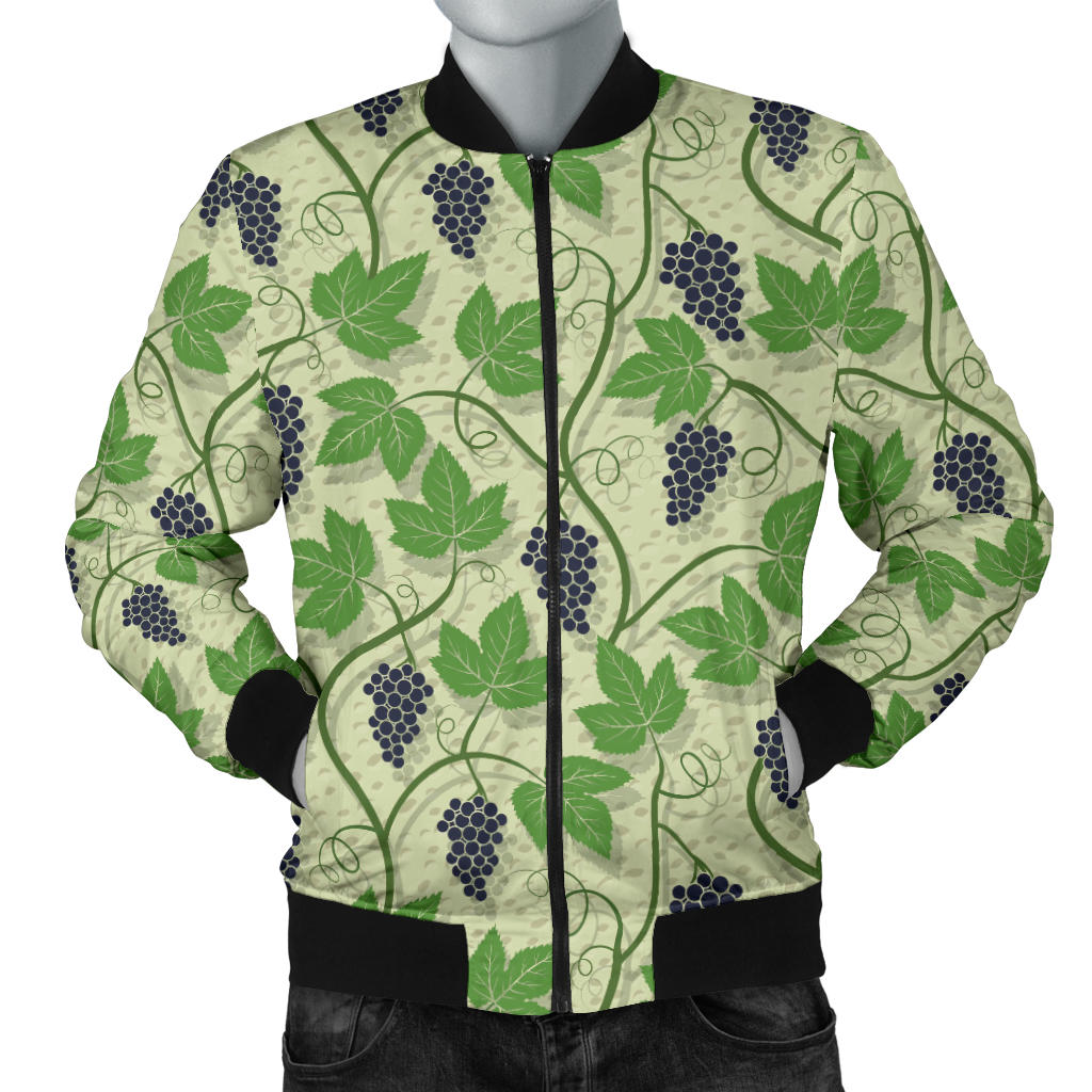 Wine Grape Thmed Print Men Bomber Jacket