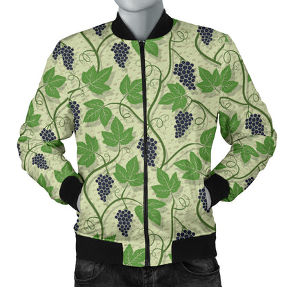 Wine Grape Thmed Print Men Bomber Jacket