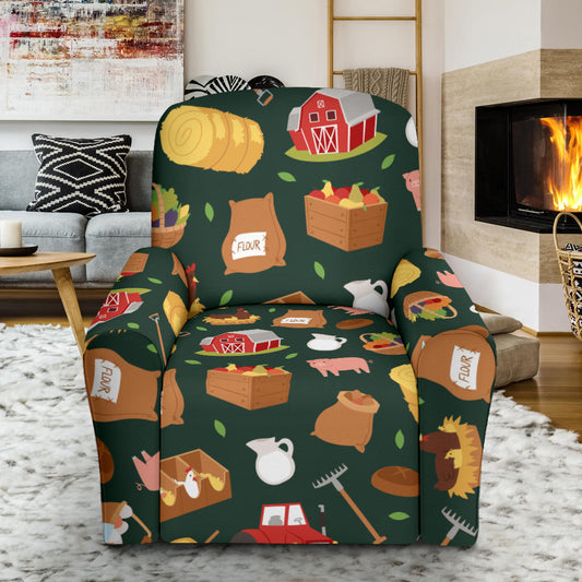 Agricultural Farm Print Design 02 Recliner Slipcover with Pocket