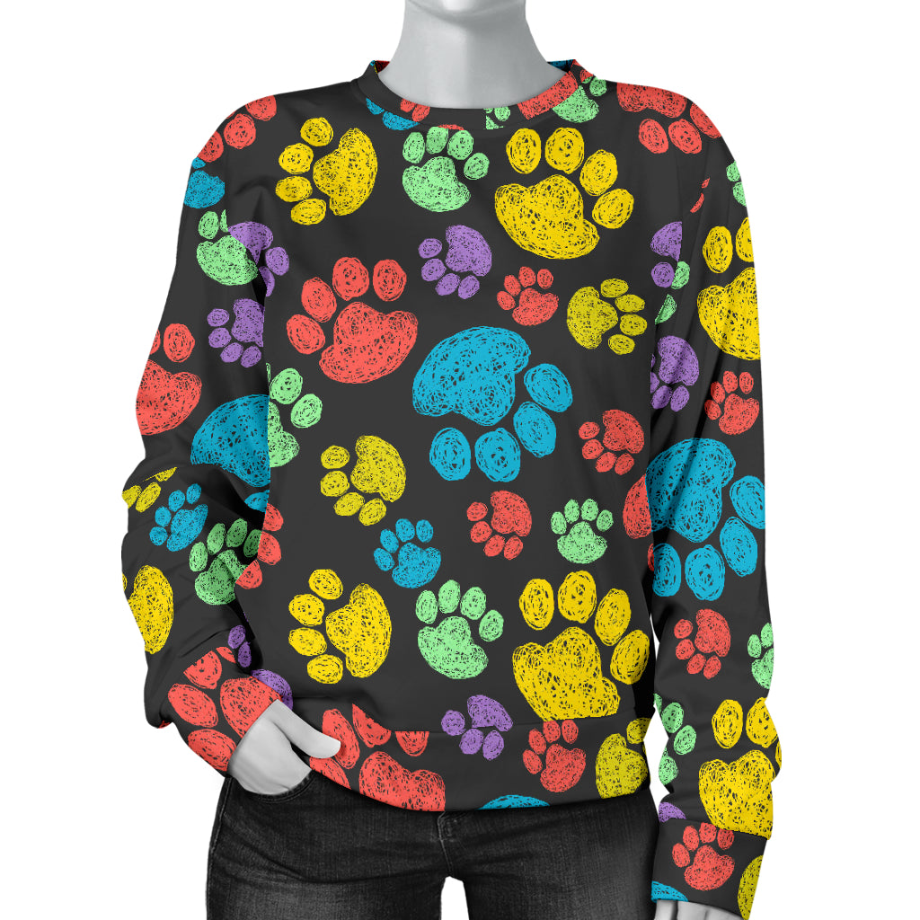 Paw Colorful Print Women Long Sleeve Sweatshirt