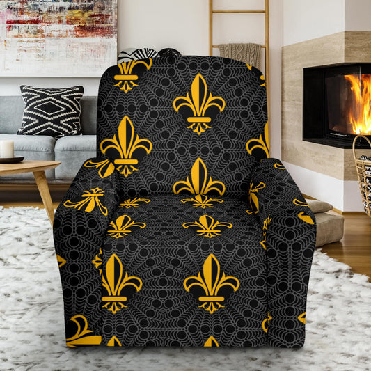 Fleur De Lis Gold Pattern Print Design 01 Recliner Slipcover with Pocket