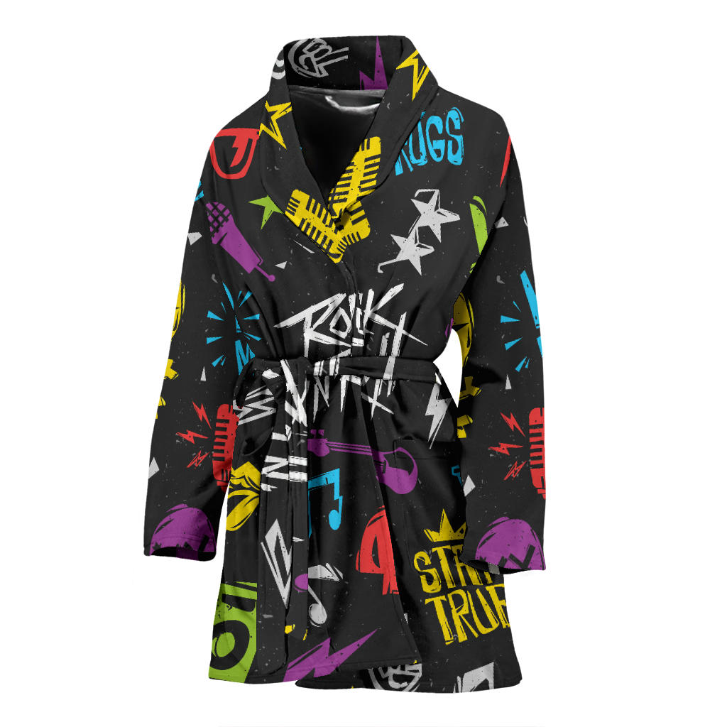 Rock and Roll Pattern Print Design A02 Women Bathrobe
