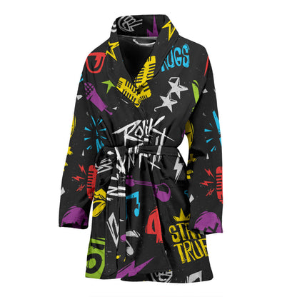 Rock and Roll Pattern Print Design A02 Women Bathrobe