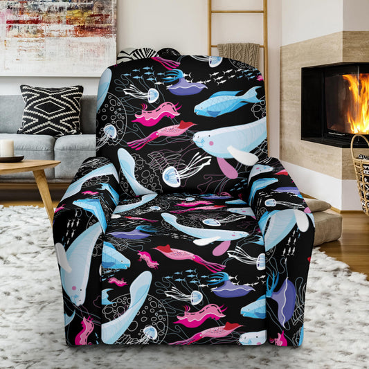 Manatee Pattern Print Design 02 Recliner Slipcover with Pocket