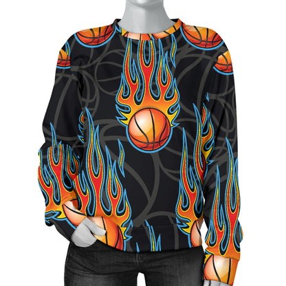 Basketball Fire Print Pattern Women Long Sleeve Sweatshirt