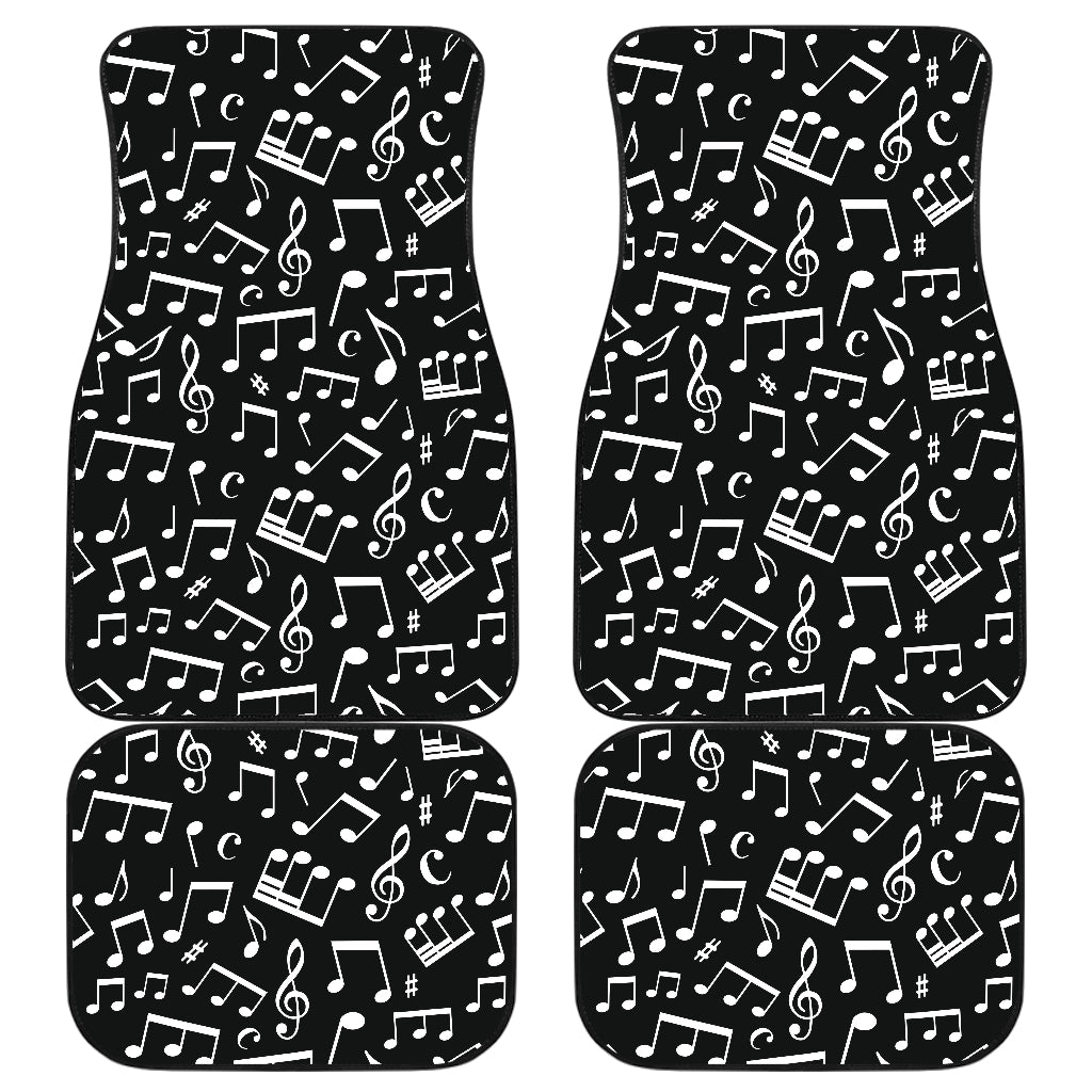 Music Note Black white Themed Print Car Floor Mats Front Back