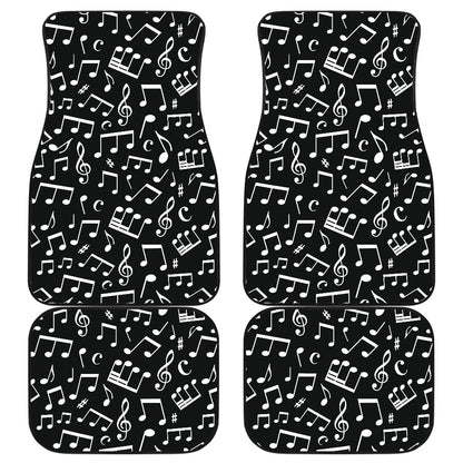 Music Note Black white Themed Print Car Floor Mats Front Back